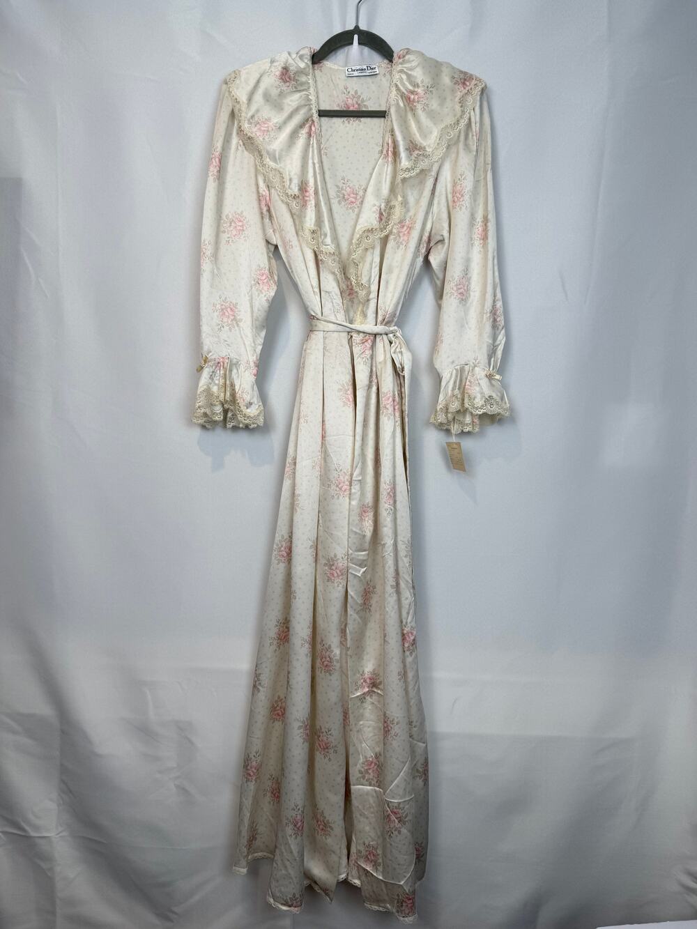 NWT Vintage Christian Dior Lingerie Floral Satin Lace Maxi Robe Size Medium